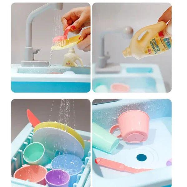 Kids Electric Kitchen Sink Playset with Real Running Water