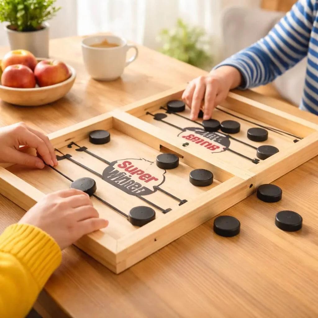 Sling Puck Wooden Board Game – Fast-Paced Family Battle Game