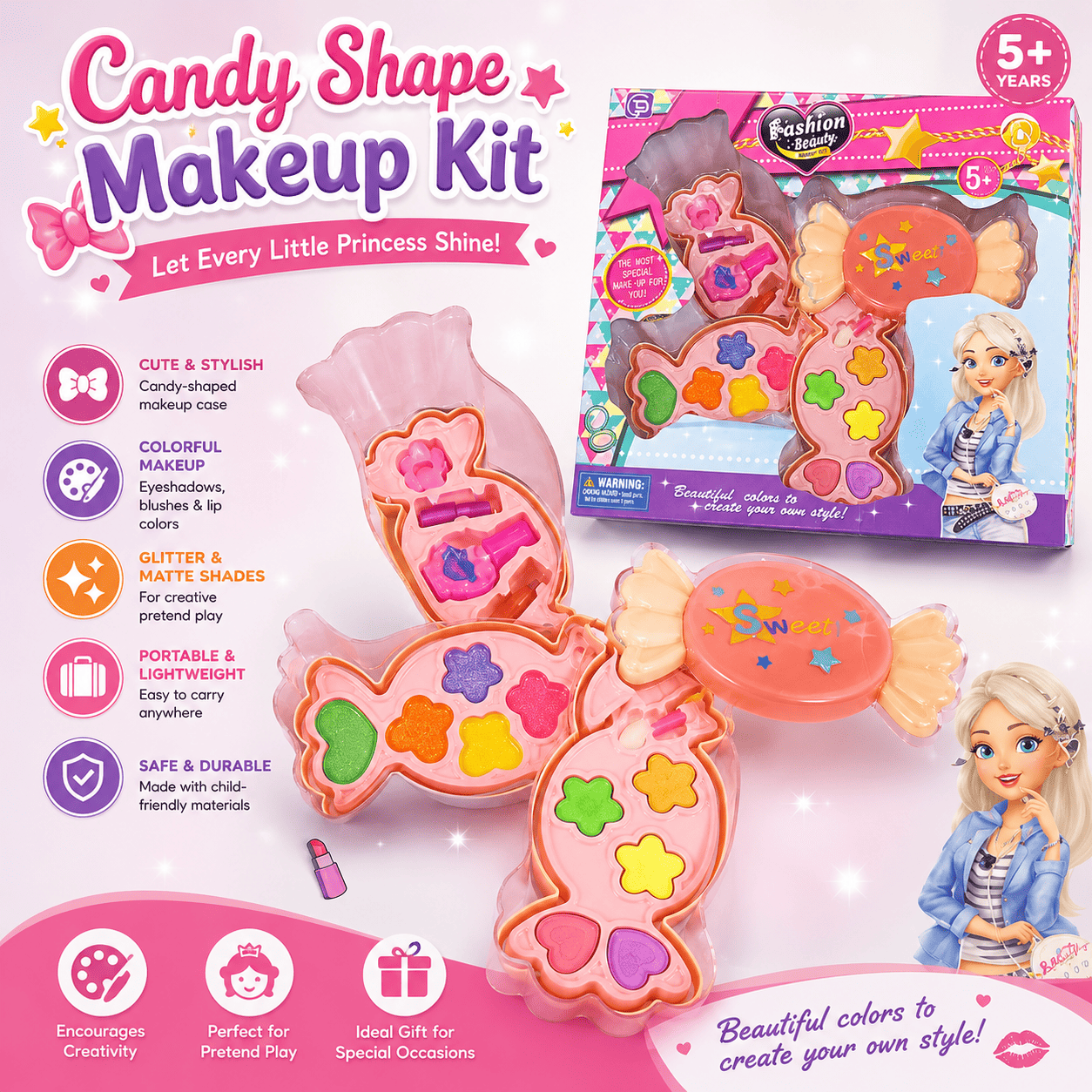 Candy Shape Makeup Kit for Girls | Pretend Play Beauty Set