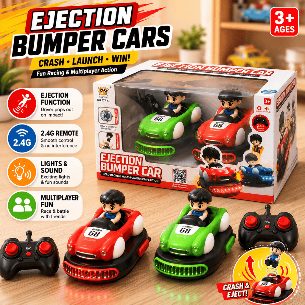 2 Player RC Battle Bumper Cars with Ejecting Drivers, Lights & Sound
