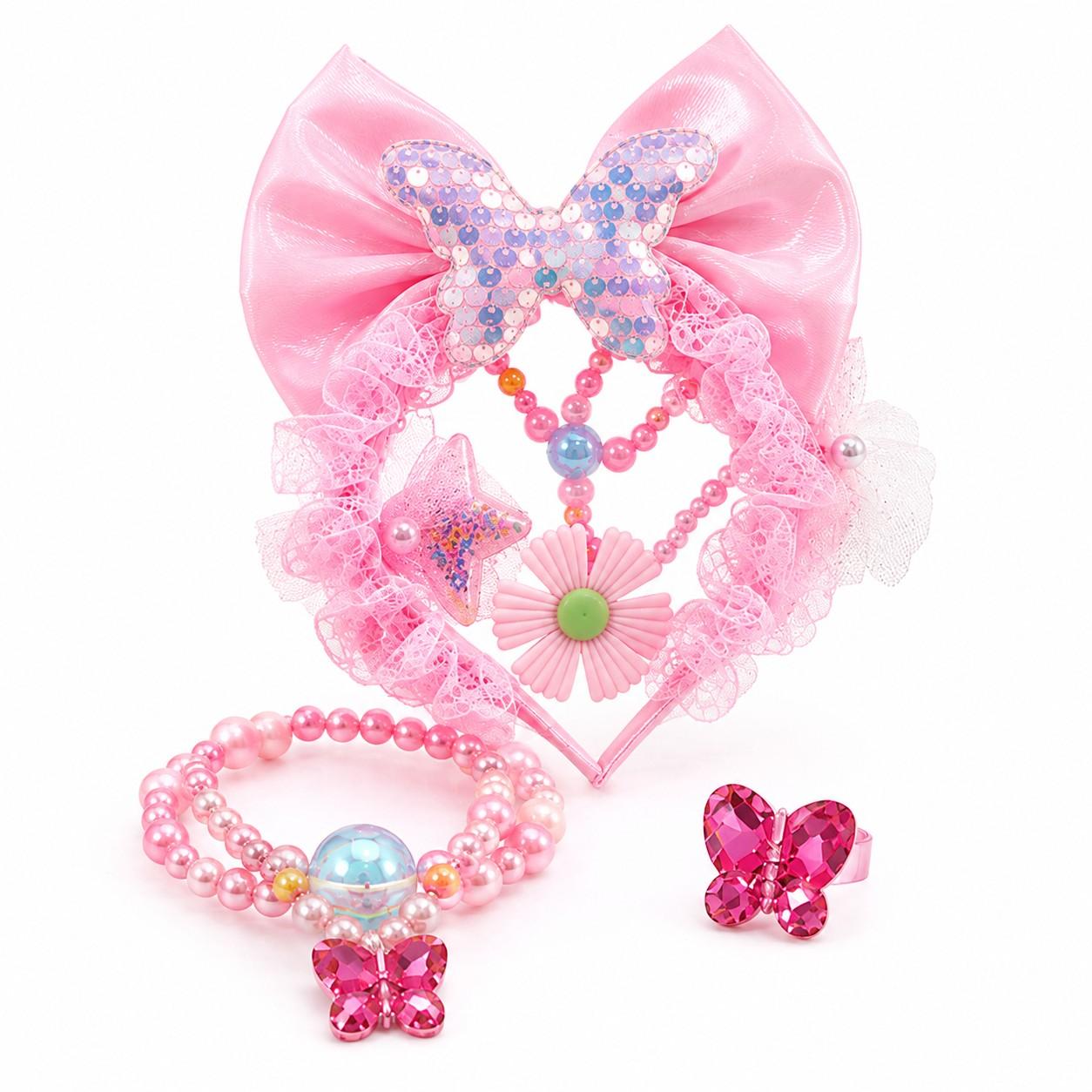 Girls Beauty Accessories Set – Pink Hair & Jewelry Set