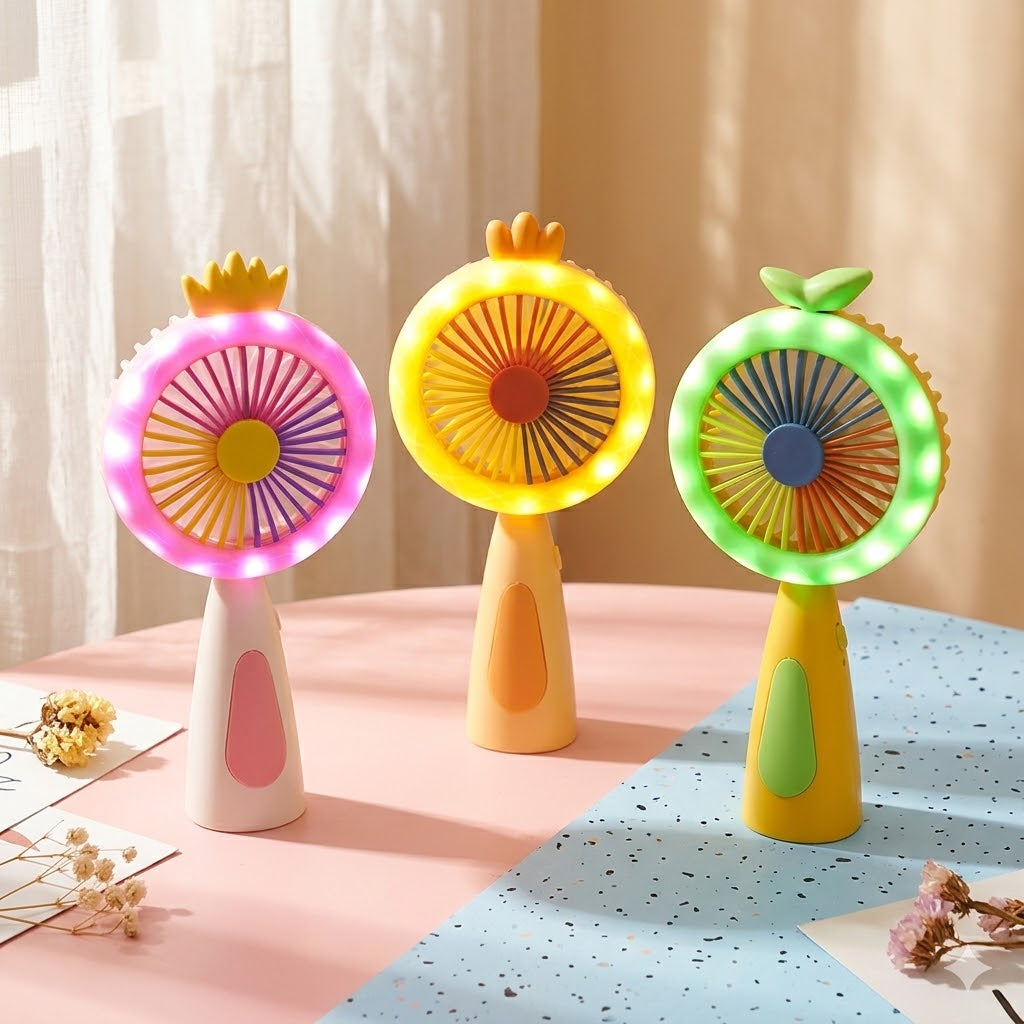 Rechargeable Handheld Fan with LED Ring Light - Portable & Quiet
