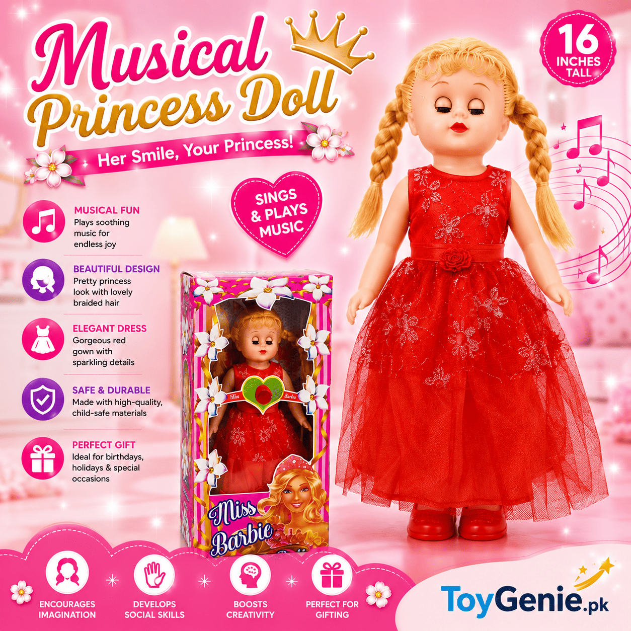 16-Inch Musical Princess Doll for Girls