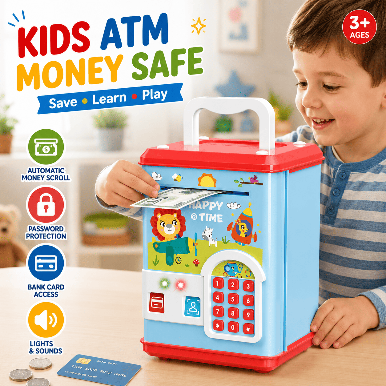Kids ATM Piggy Bank with Password Lock & Auto Money Roll
