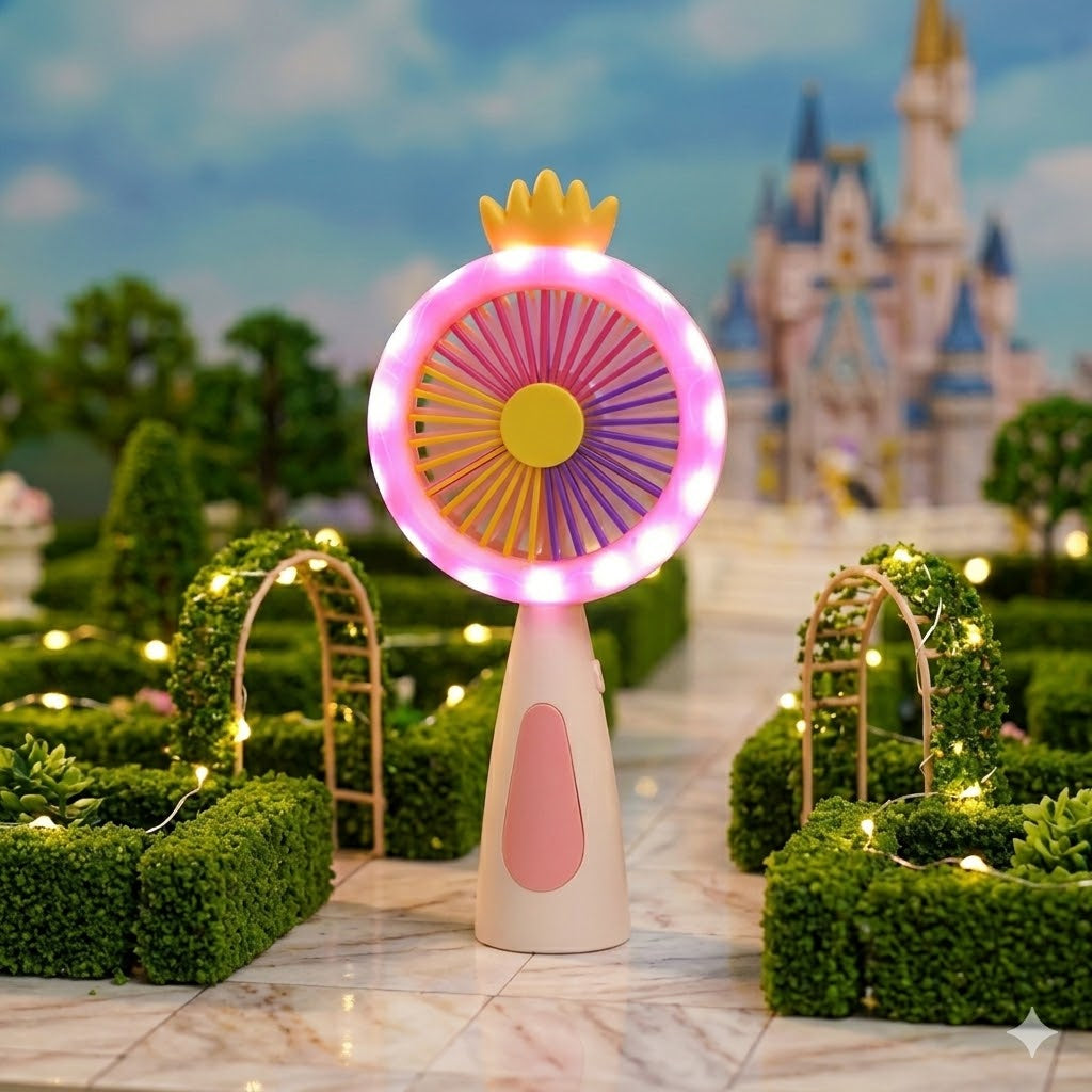 Rechargeable Handheld Fan with LED Ring Light - Portable & Quiet