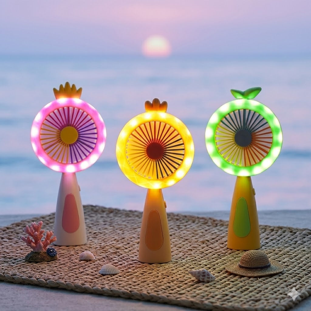 Rechargeable Handheld Fan with LED Ring Light - Portable & Quiet