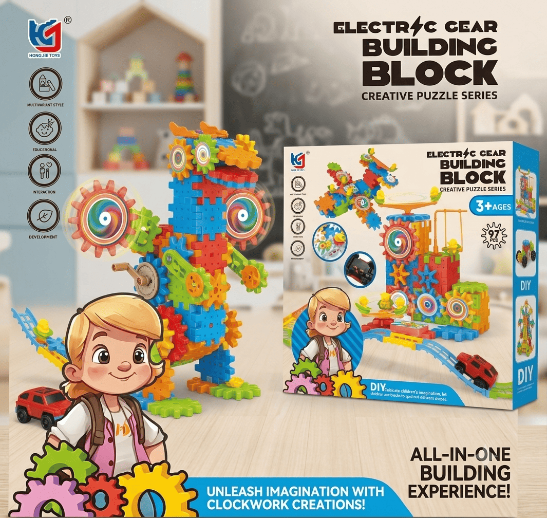 Musical Gear Building Blocks Track Set for Kids - Light & Sound Construction Toy