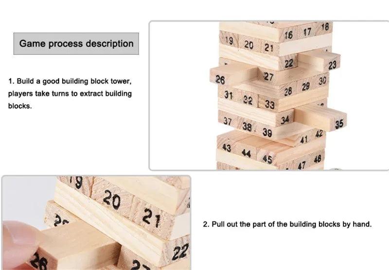 54 Pcs Classic 2-in-1 Jenga Wooden Stacking Tower | Family Board Game for Kids & Adults