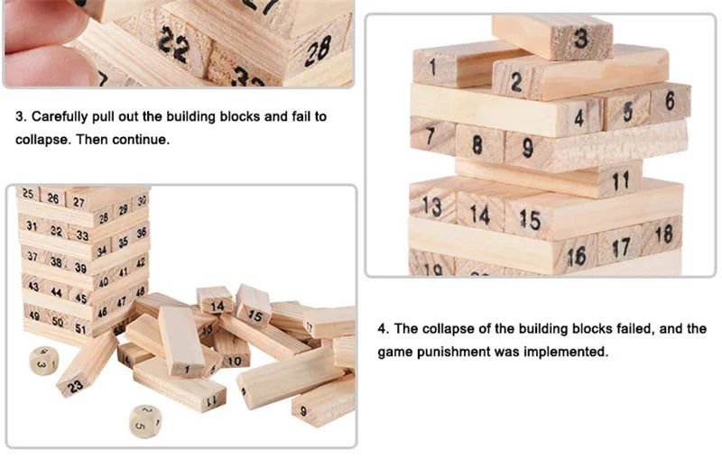 54 Pcs Classic 2-in-1 Jenga Wooden Stacking Tower | Family Board Game for Kids & Adults