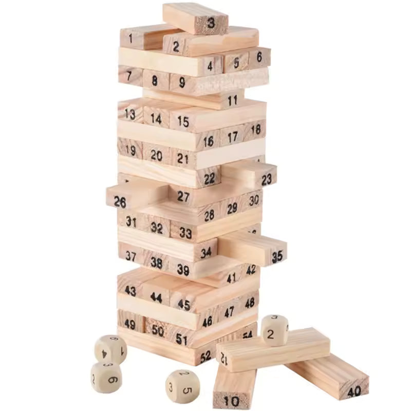 54 Pcs Classic 2-in-1 Jenga Wooden Stacking Tower | Family Board Game for Kids & Adults