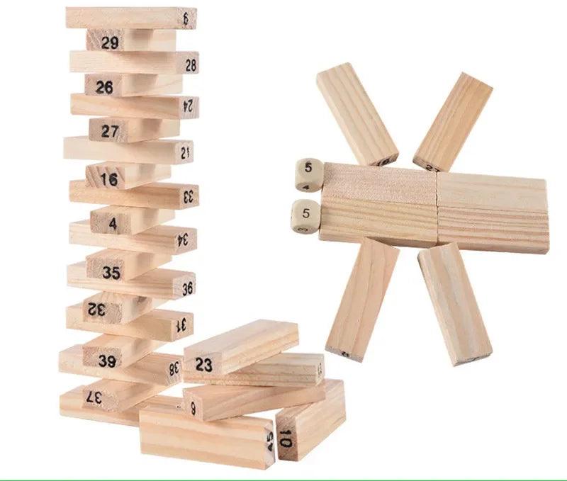 54 Pcs Classic 2-in-1 Jenga Wooden Stacking Tower | Family Board Game for Kids & Adults