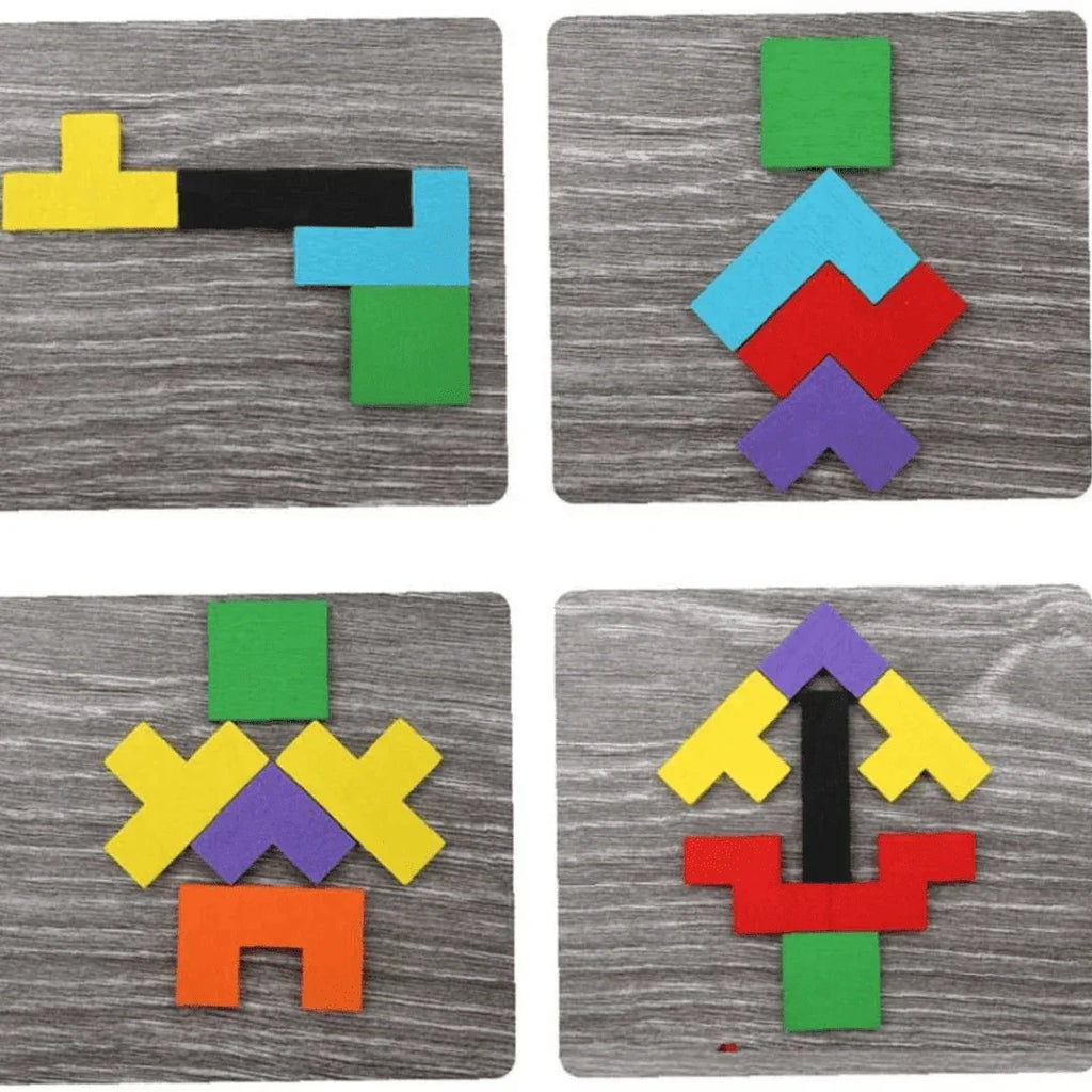 Wooden Intelligence 40 Pcs Russian Puzzle Blocks | Brain Teaser Tangram Game for Kids | Colorful Wooden STEM Toy