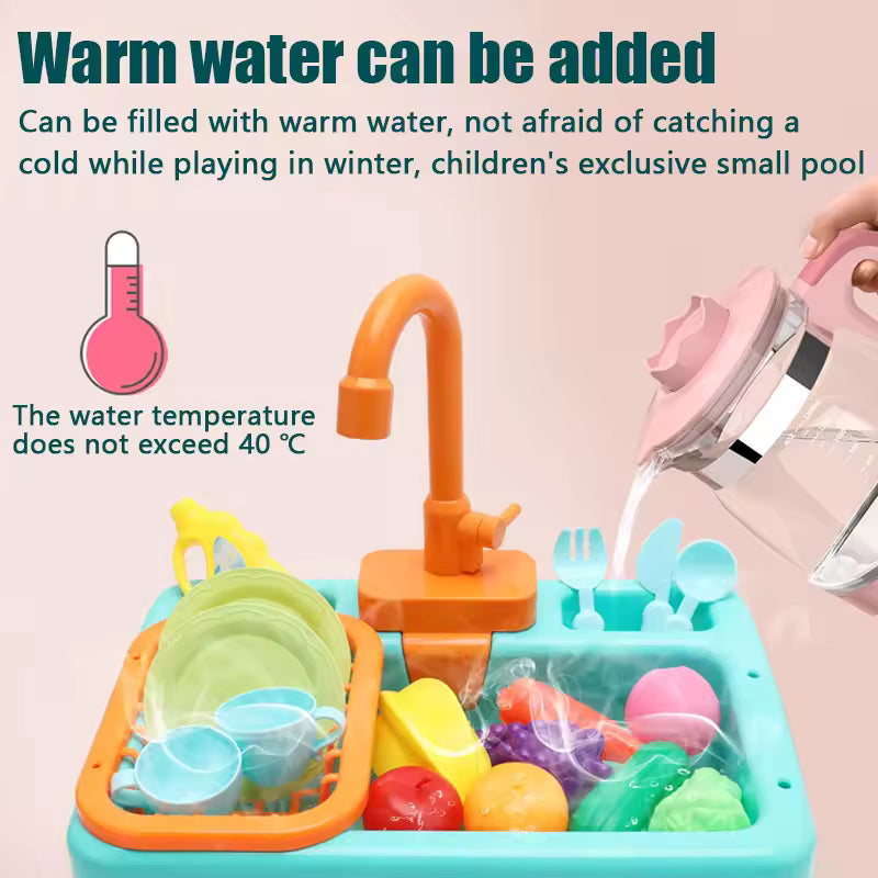 Kids Electric Kitchen Sink Playset with Real Running Water