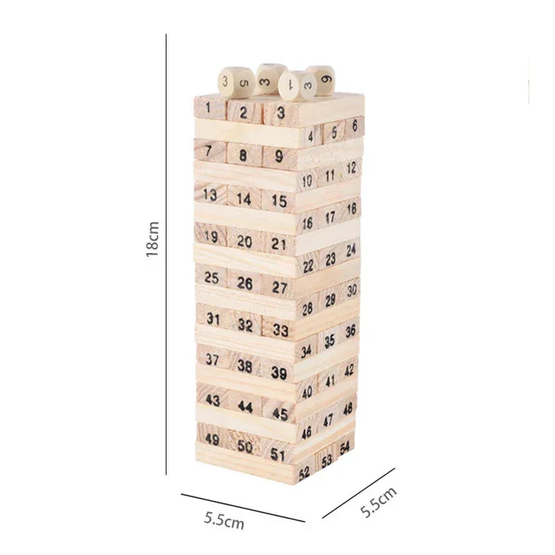 54 Pcs Classic 2-in-1 Jenga Wooden Stacking Tower | Family Board Game for Kids & Adults