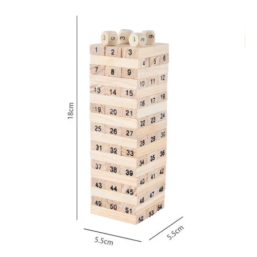 54 Pcs Classic 2-in-1 Jenga Wooden Stacking Tower | Family Board Game for Kids & Adults