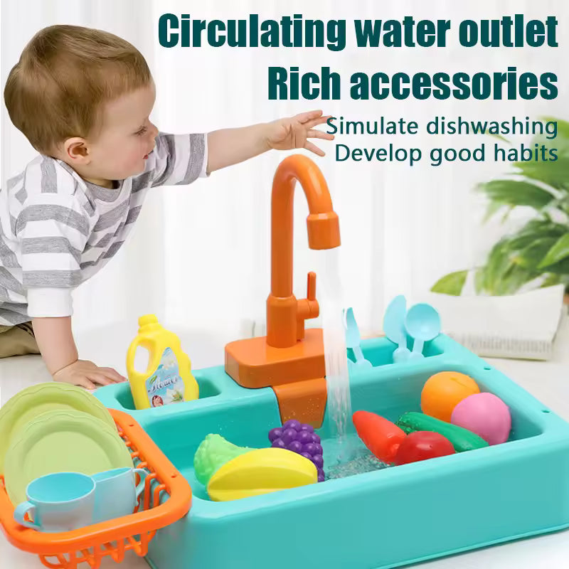 Kids Electric Kitchen Sink Playset with Real Running Water
