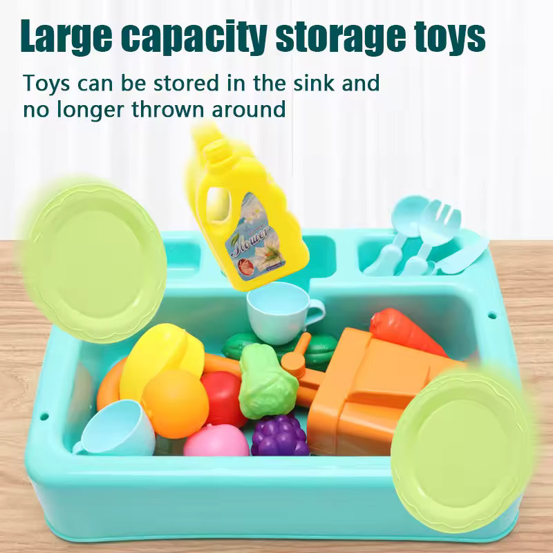 Kids Electric Kitchen Sink Playset with Real Running Water