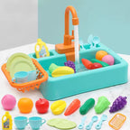 Kids Electric Kitchen Sink Playset with Real Running Water