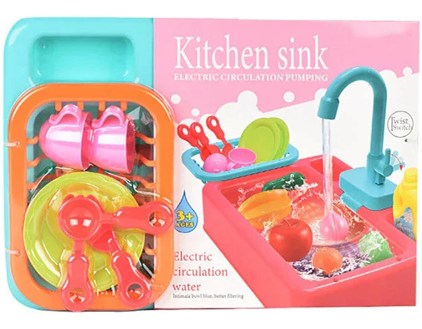 Kids Electric Kitchen Sink Playset with Real Running Water