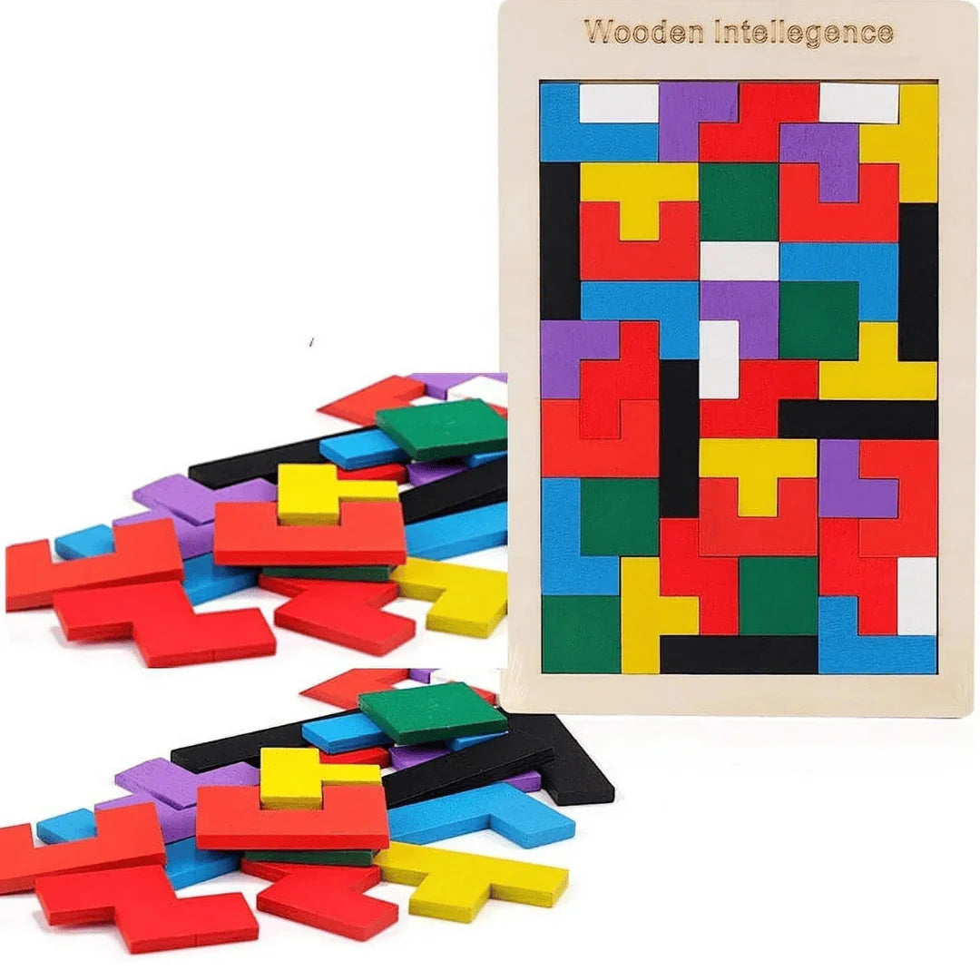 Wooden Intelligence 40 Pcs Russian Puzzle Blocks | Brain Teaser Tangram Game for Kids | Colorful Wooden STEM Toy