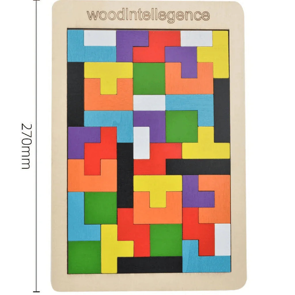 Wooden Intelligence 40 Pcs Russian Puzzle Blocks | Brain Teaser Tangram Game for Kids | Colorful Wooden STEM Toy