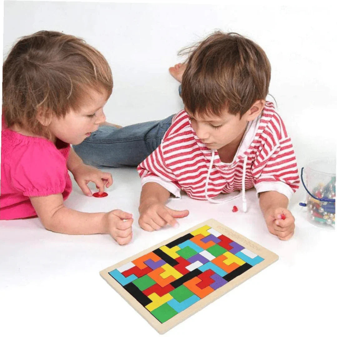 Wooden Intelligence 40 Pcs Russian Puzzle Blocks | Brain Teaser Tangram Game for Kids | Colorful Wooden STEM Toy