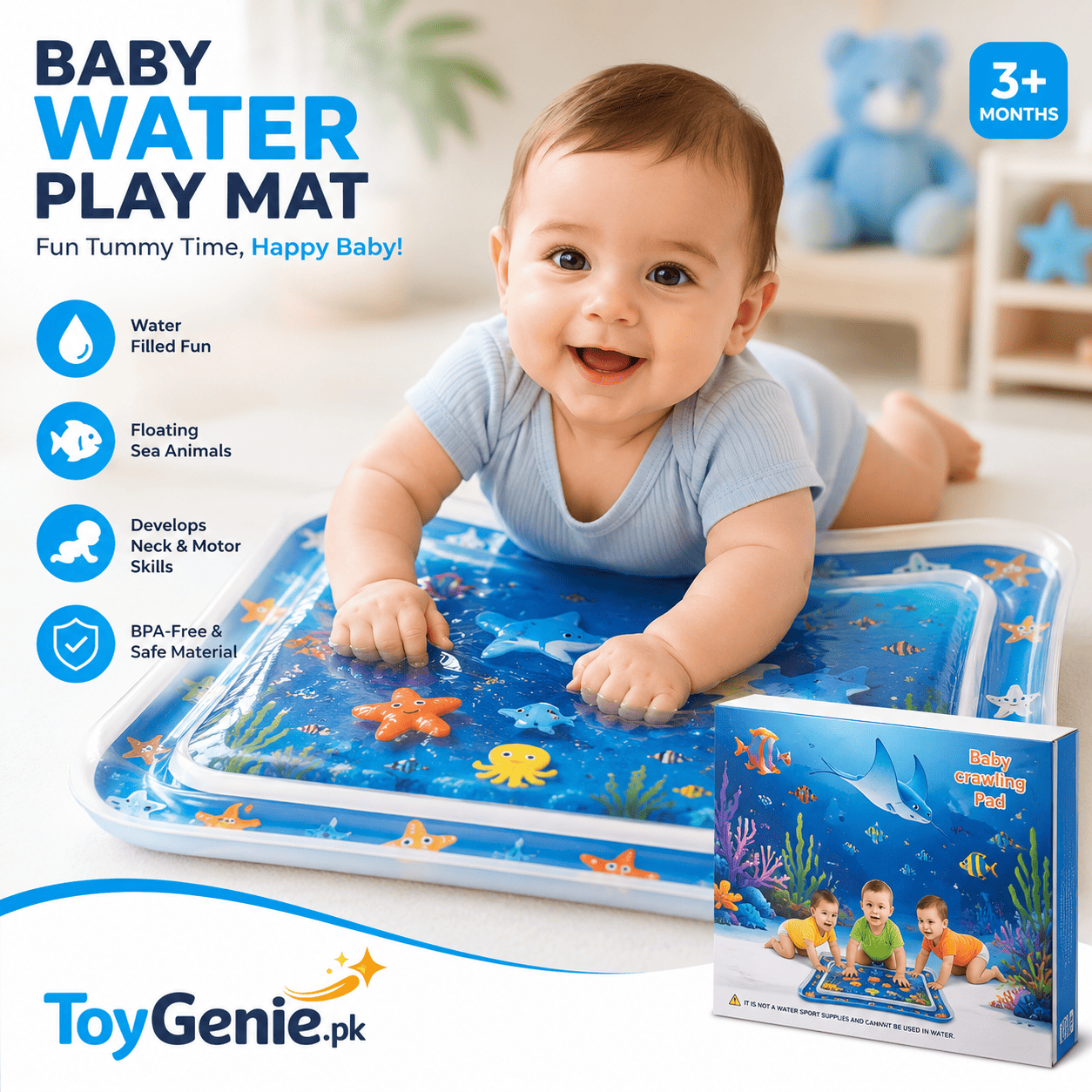 Baby Water Play Mat for Tummy Time | Inflatable Sensory Activity Mat