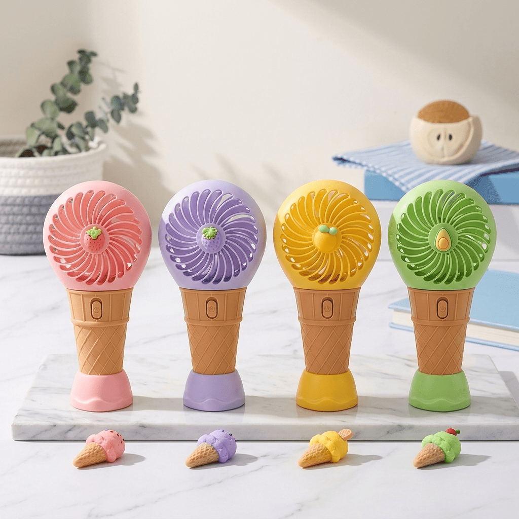Ice Cream Handheld Fan for Kids - Cute Rechargeable Mini Fan