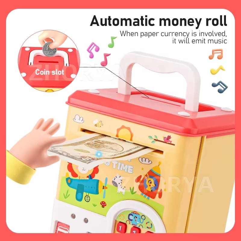 Kids ATM Piggy Bank with Password Lock & Auto Money Roll