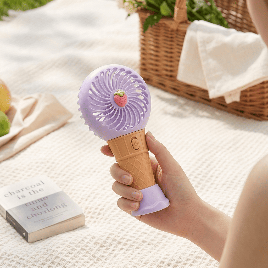 Ice Cream Handheld Fan for Kids - Cute Rechargeable Mini Fan
