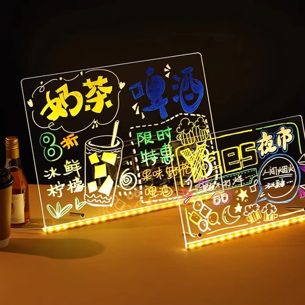 LED Acrylic Drawing Board for Kids with 7 Neon Pens & Night Light