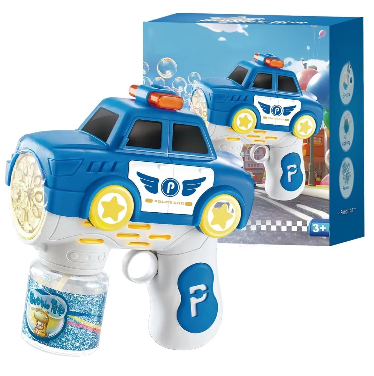 Police Car Bubble Blaster - Electric Bubble Gun with LED Lights for Kids