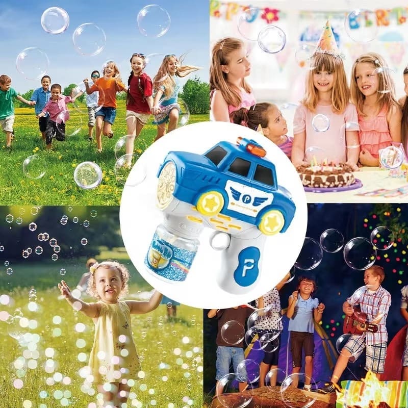Police Car Bubble Blaster - Electric Bubble Gun with LED Lights for Kids