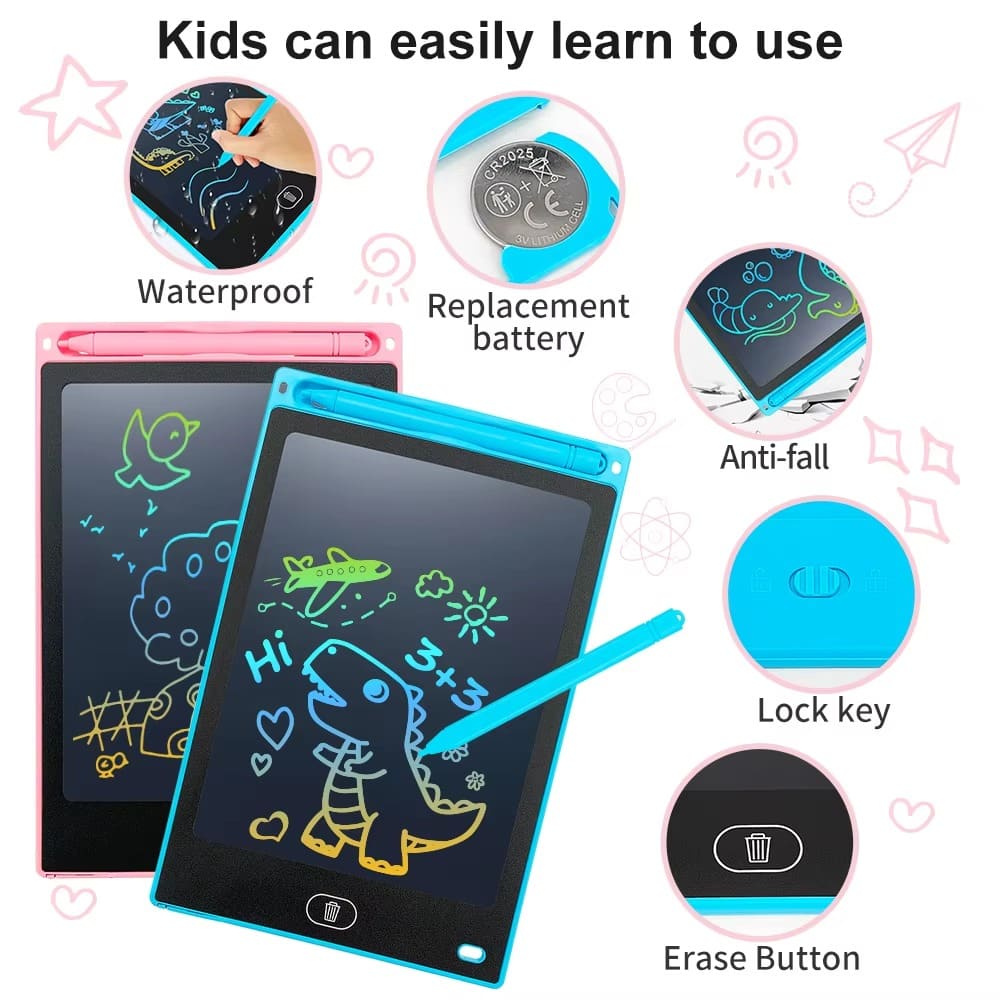 LCD Writing Tablet for Kids - Colourful Erasable Drawing Board