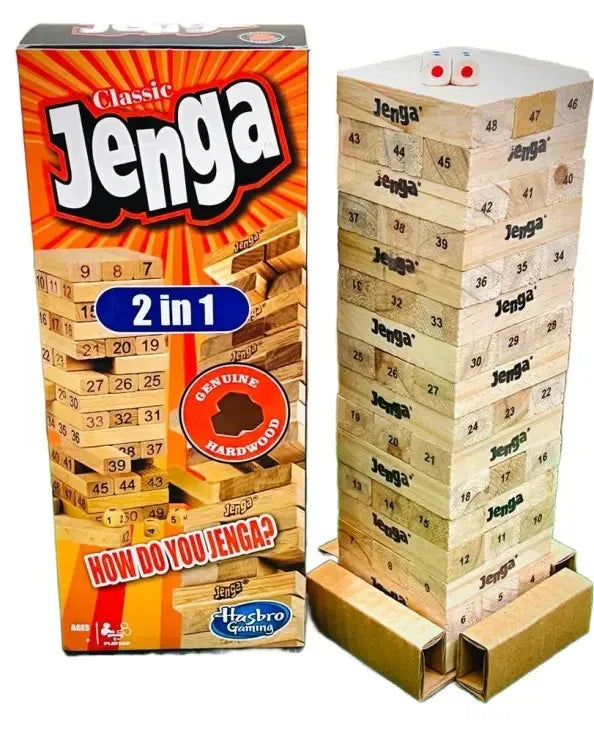 54 Pcs Classic 2-in-1 Jenga Wooden Stacking Tower | Family Board Game for Kids & Adults