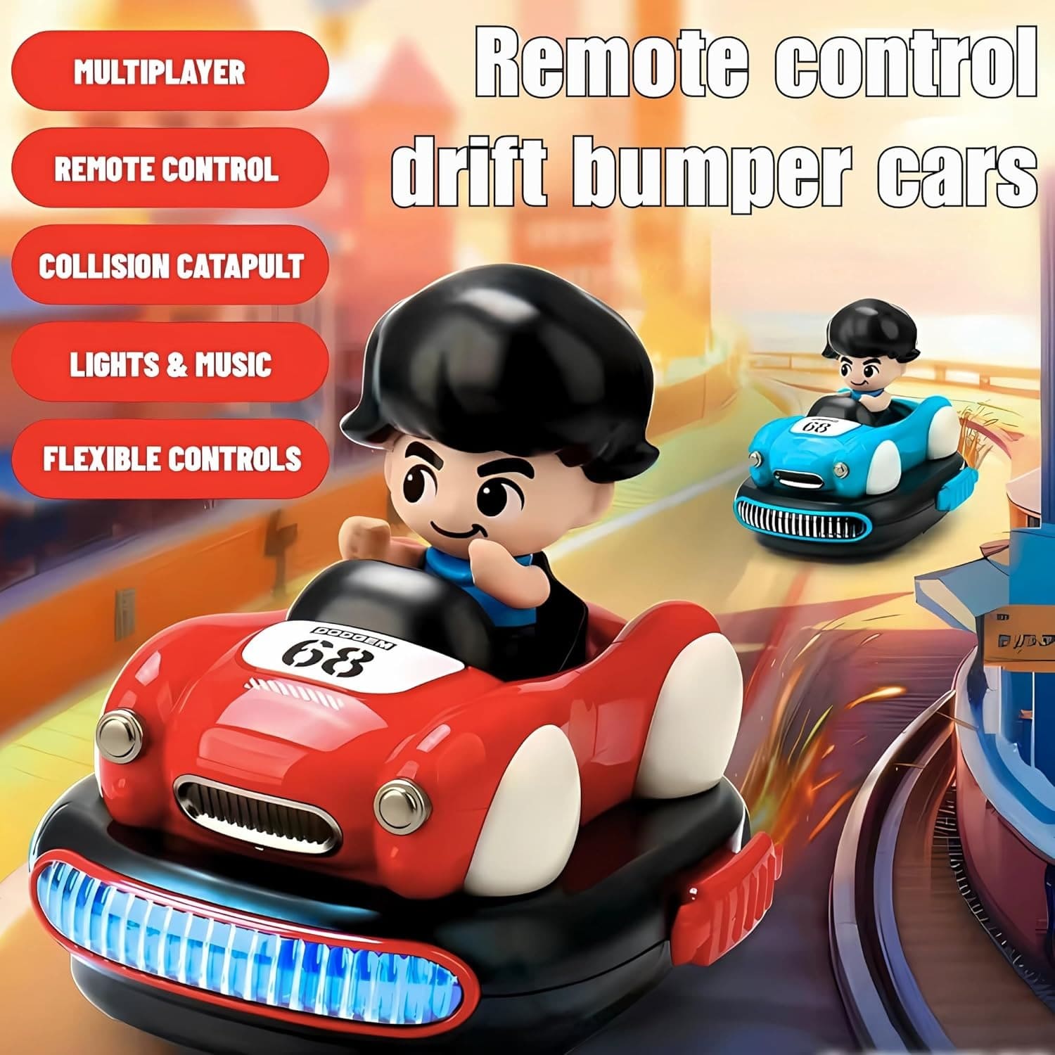 2 Player RC Battle Bumper Cars with Ejecting Drivers, Lights & Sound