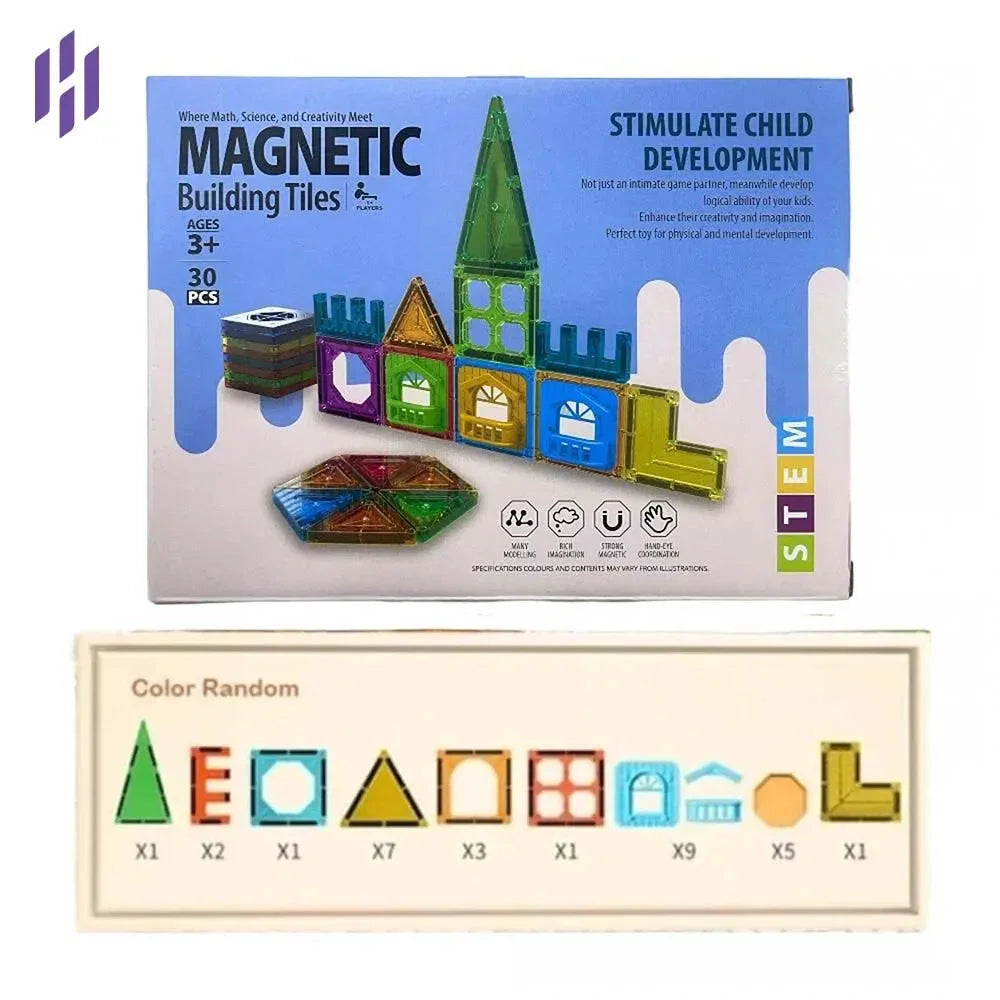 30Pcs Magnetic Building Tiles for Kids – STEM Construction Toy